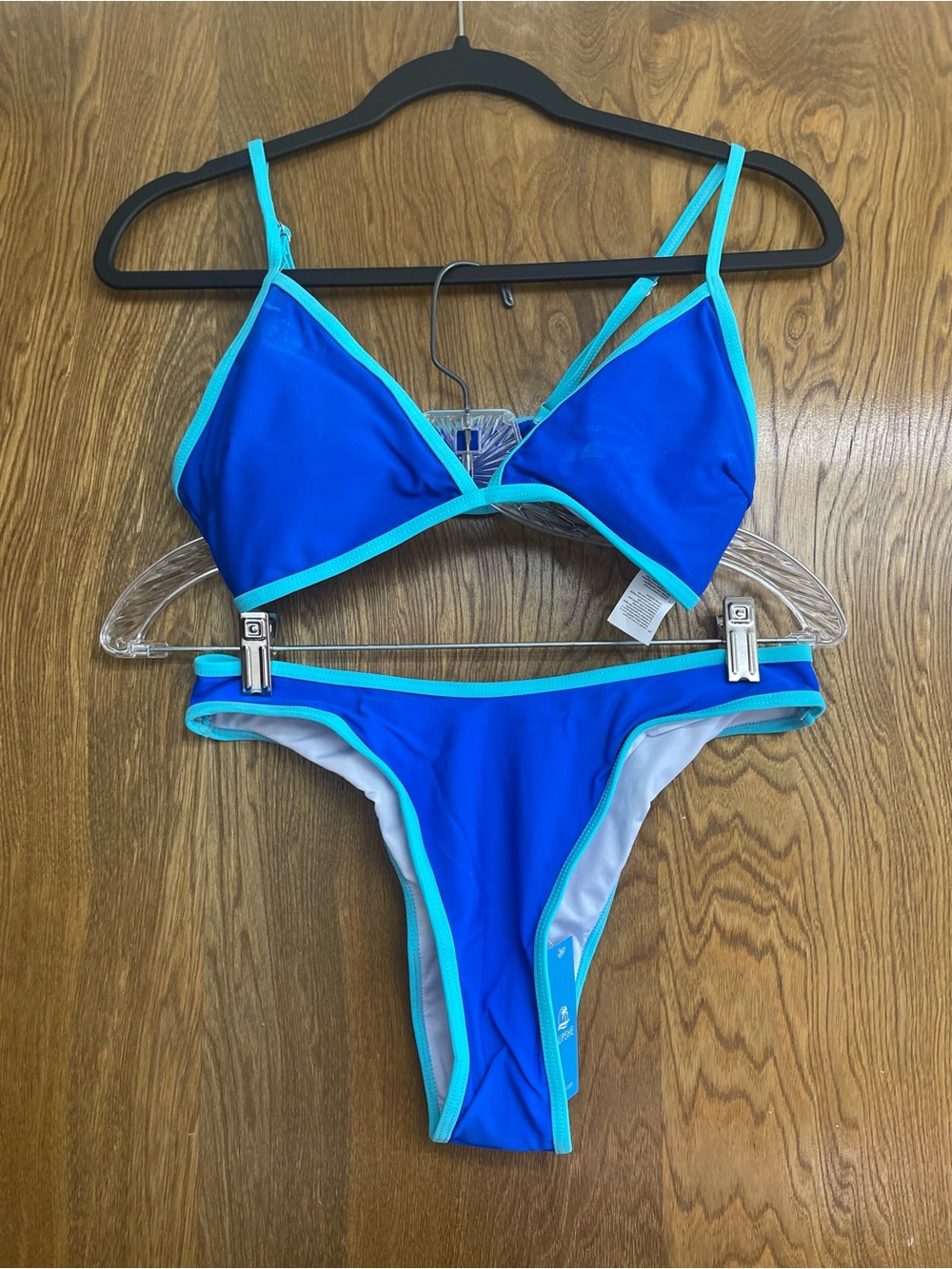 Small Blue swimsuit Contrast-Trim Women's Bikini Set triangle cheeky high waist